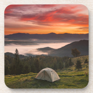 Bergen   Camping Foggy Sunrise Bier Onderzetter