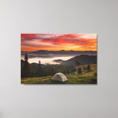 Bergen | Camping Foggy Sunrise Canvas Afdruk (Voorkant)