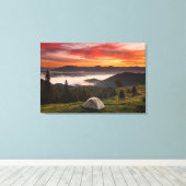 Bergen | Camping Foggy Sunrise Canvas Afdruk (Insitu (Houten vloer))