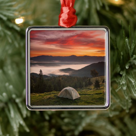 Bergen | Camping Foggy Sunrise Metalen Ornament (Boom)