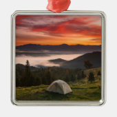 Bergen | Camping Foggy Sunrise Metalen Ornament (Voorkant)