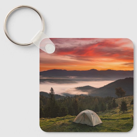 Bergen | Camping Foggy Sunrise Sleutelhanger (Voorkant)