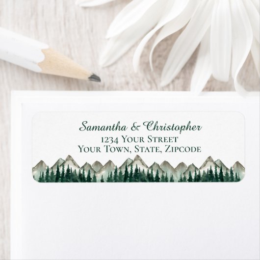 Bergen & dennen Klein Bruiloft Retouradres Etiket (Insitu)