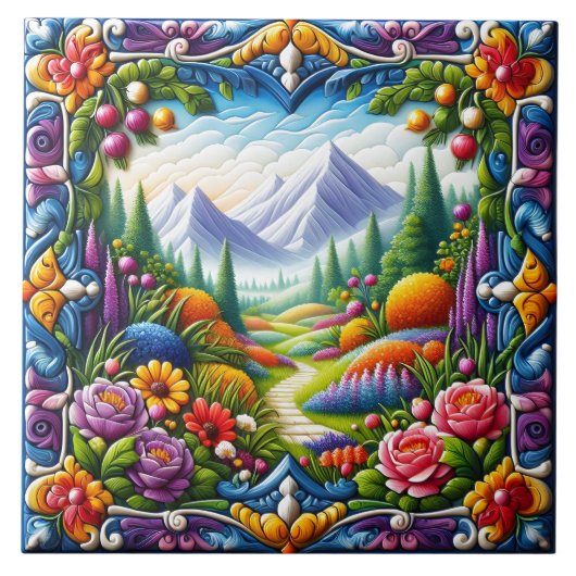Bergen en bloemen Landschap Tegels Tegeltje (Voorkant)