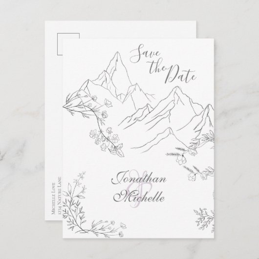bergen en bloemen sparen de datum bruiloft aankondigingskaart (Voorkant / Achterkant)
