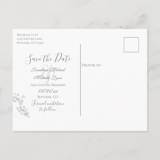 bergen en bloemen sparen de datum bruiloft aankondigingskaart (Achterkant)