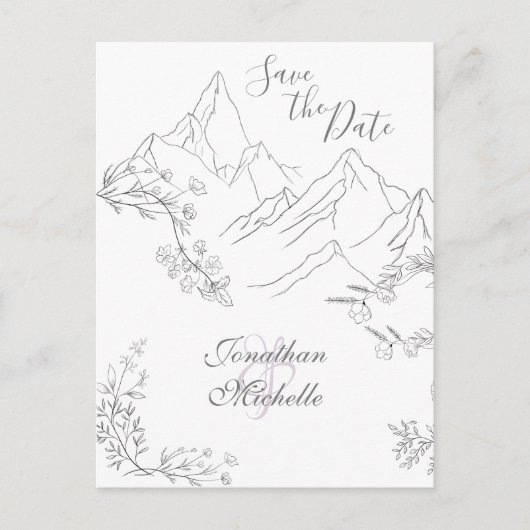 bergen en bloemen sparen de datum bruiloft aankondigingskaart (Voorkant)