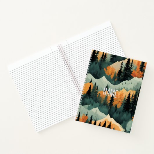 Bergen en bomen Groene en Oranje naam Notitieboek (Binnen)