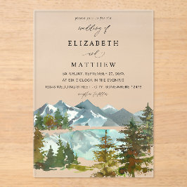 Bergen en bomen rustieke bruiloft v2 acryl uitnodigingen