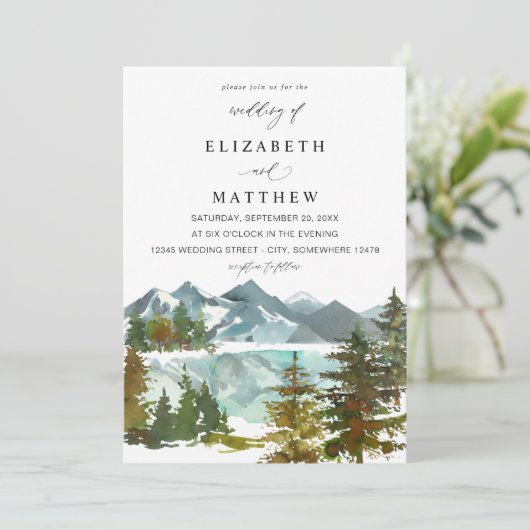 Bergen en bomen rustieke bruiloft v2 kaart (Staand voorkant)
