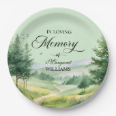 Bergen en bomen vieren begrafenis papieren bordje (Voorkant)