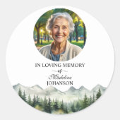 Bergen en Bomen Viering Van Het Leven Funeral Ronde Sticker (Voorkant)