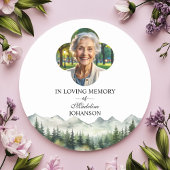 Bergen en Bomen Viering Van Het Leven Funeral Ronde Sticker