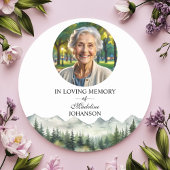 Bergen en Bomen Viering Van Het Leven Funeral Ronde Sticker