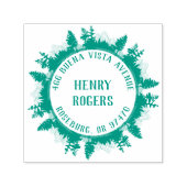 Bergen en Bos Bomen Rond Terugkeeradres Zelfinktende Stempel (Design)