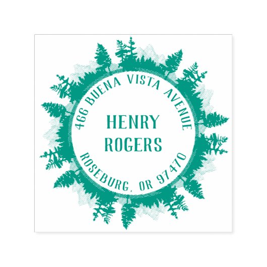 Bergen en Bos Bomen Rond Terugkeeradres Zelfinktende Stempel (Design)