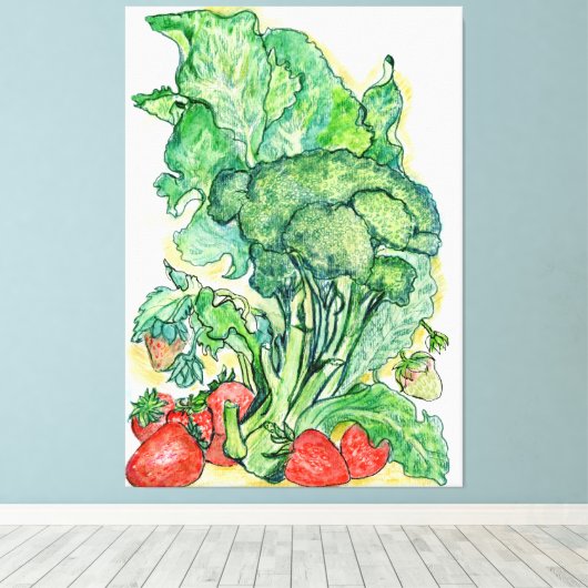 Bergen en Broccoli Canvas Afdruk (Insitu (Houten vloer))