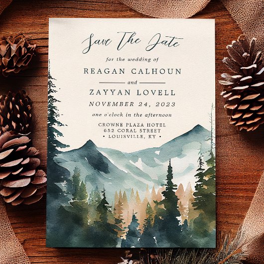 Bergen En Dennen Calligraphy Save The Date Kaart