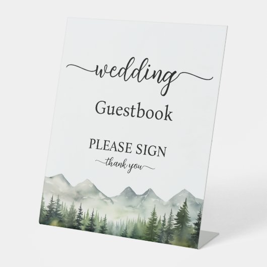 Bergen en dennen Elegant gastenboek ondertekenen Reclamebord Met Voetstuk (Voorkant)