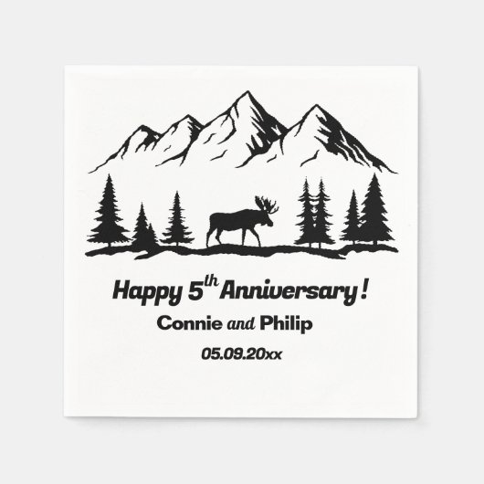 Bergen en eland 5e bruiloft Jubileum Servet (Voorkant)