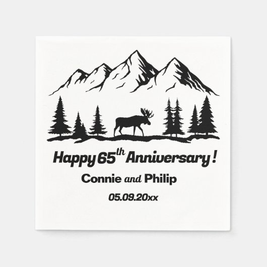 Bergen en eland 65e bruiloft Jubileum Servet (Voorkant)
