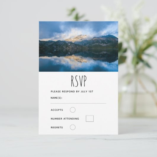 Bergen en het meer Schilderachtig Natuur Foto - Br RSVP Kaartje (Staand voorkant)
