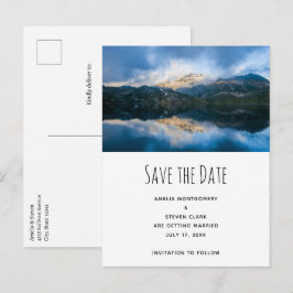 Bergen en het meer Schilderachtig Natuur Foto Brui Aankondigingskaart