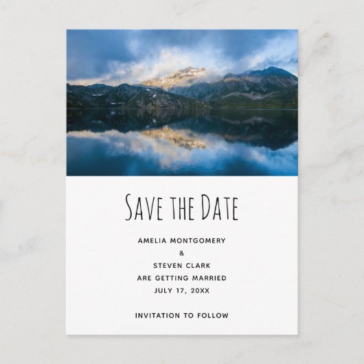 Bergen en het meer Schilderachtig Natuur Foto Brui Aankondigingskaart (Voorkant)