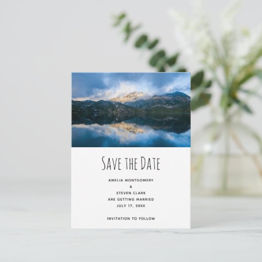 Bergen en het meer Schilderachtig Natuur Foto Brui Aankondigingskaart (Staand voorkant)