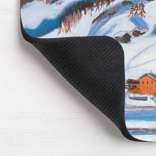 Bergen en huizen in de sneeuw, winterlandschap muismat (Hoek)