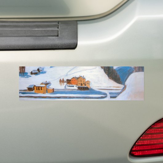 Bergen en huizen in het sneeuwlandschap bumpersticker (Op auto)