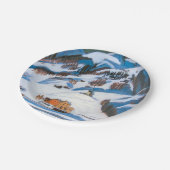 Bergen en huizen in het sneeuwlandschap papieren bordje (Gekanteld)