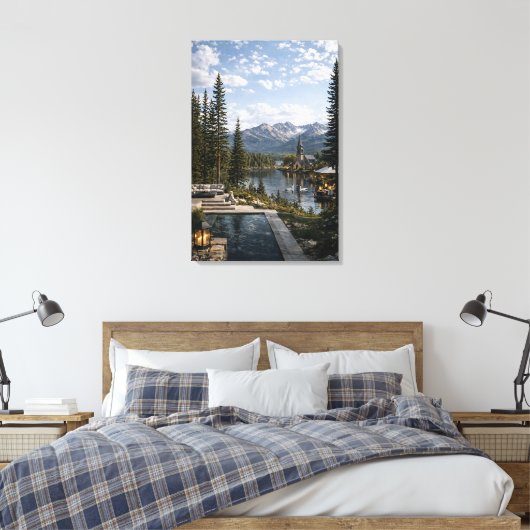 Bergen en meer canvas afdruk (Insitu (Slaapkamer))