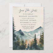 Bergen en pijnbomen kalligrafie besparen de datum  kaart (Voorkant)