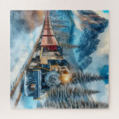 Bergen en vintage trein  legpuzzel (Horizontaal)