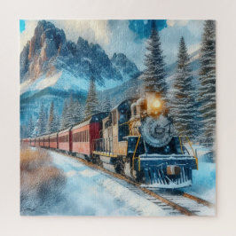 Bergen en vintage trein legpuzzel