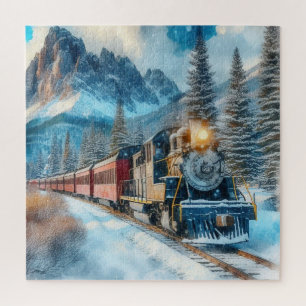 Bergen en vintage trein legpuzzel