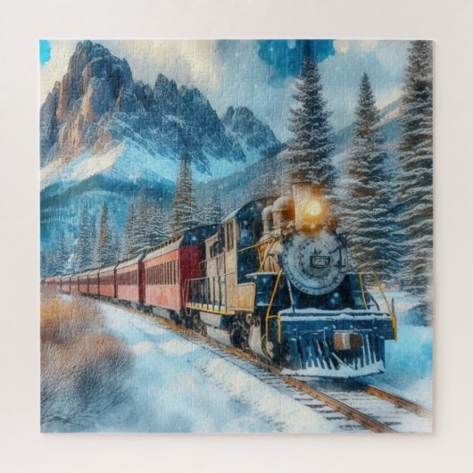Bergen en vintage trein  legpuzzel (Verticaal)