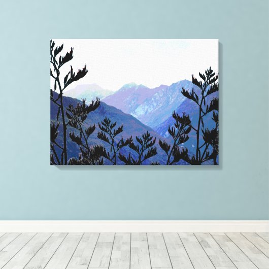 Bergen en vlassoorten, Nieuw-Zeeland pop-art Canvas Afdruk (Insitu (Houten vloer))