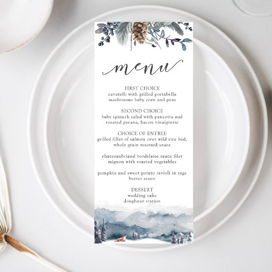 Bergen en vos, menu Rustic Blue Floral Wedding