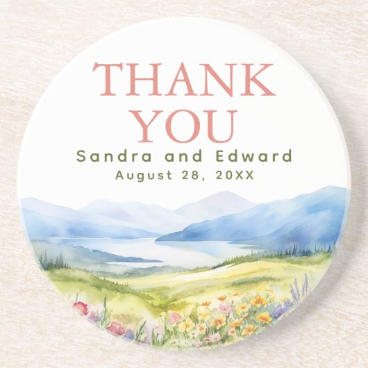 Bergen en Wildbloemen Dank u Zandsteen Onderzetter (Voorkant)