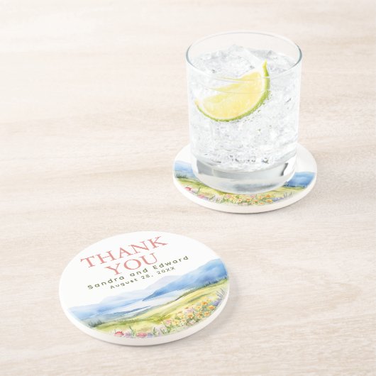 Bergen en Wildbloemen Dank u Zandsteen Onderzetter (Zijkant)