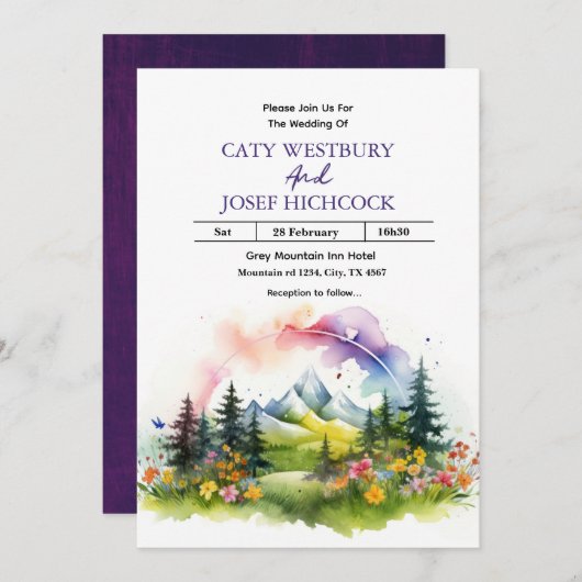 Bergen en Wildbloemen Landschap Bruiloft Invita Kaart (Voorkant / Achterkant)