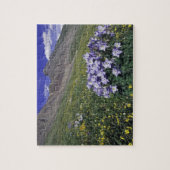 Bergen en wilde bloemen in alpenwei, blauw legpuzzel (Verticaal)