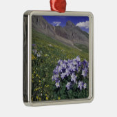 Bergen en wilde bloemen in alpenwei, blauw metalen ornament (Rechts)