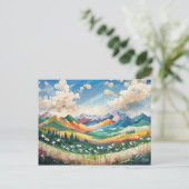 Bergen en wilde bloemen Kleurrijke kunstschilderku Briefkaart (Staand voorkant)