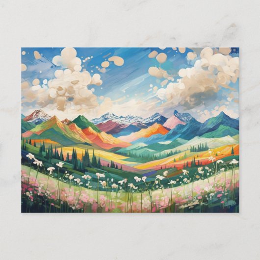 Bergen en wilde bloemen Kleurrijke kunstschilderku Briefkaart (Voorkant)