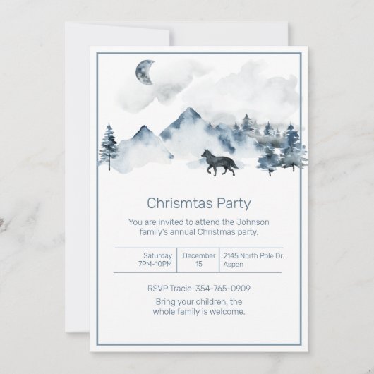 Bergen en Wolf kerstparty Kaart (Voorkant)