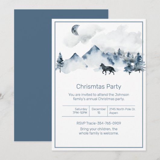 Bergen en Wolf kerstparty Kaart (Voorkant / Achterkant)