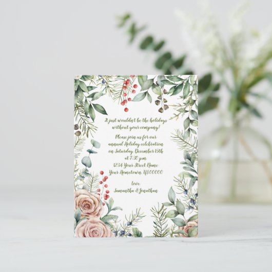 Bergen, Eucalyptus, Pine, Rozen kerstfeest Uitnodiging Briefkaart (Staand voorkant)